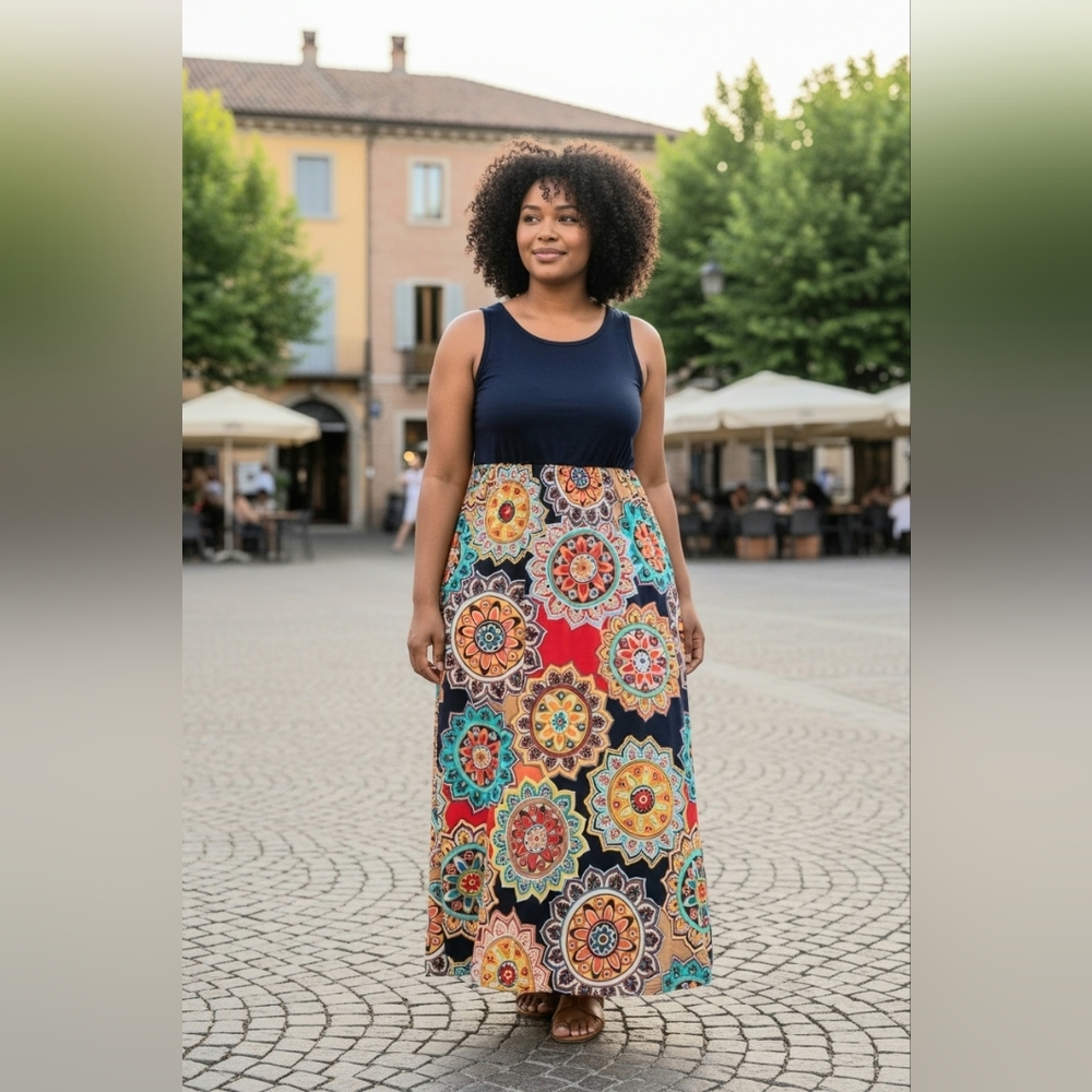 Zattcas Colorful Mandala Print Dress